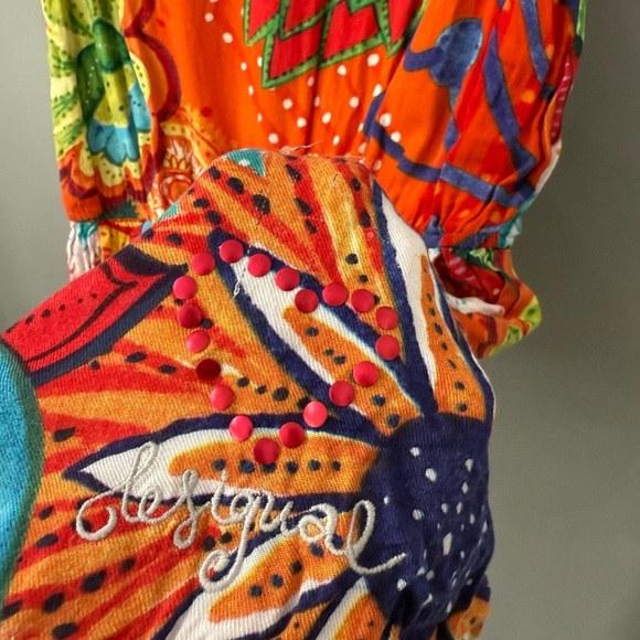 Desigual Romper Multi Color Floral Sz 4 Mandarin Orange Sleeveless Romper - Picture 4 of 6